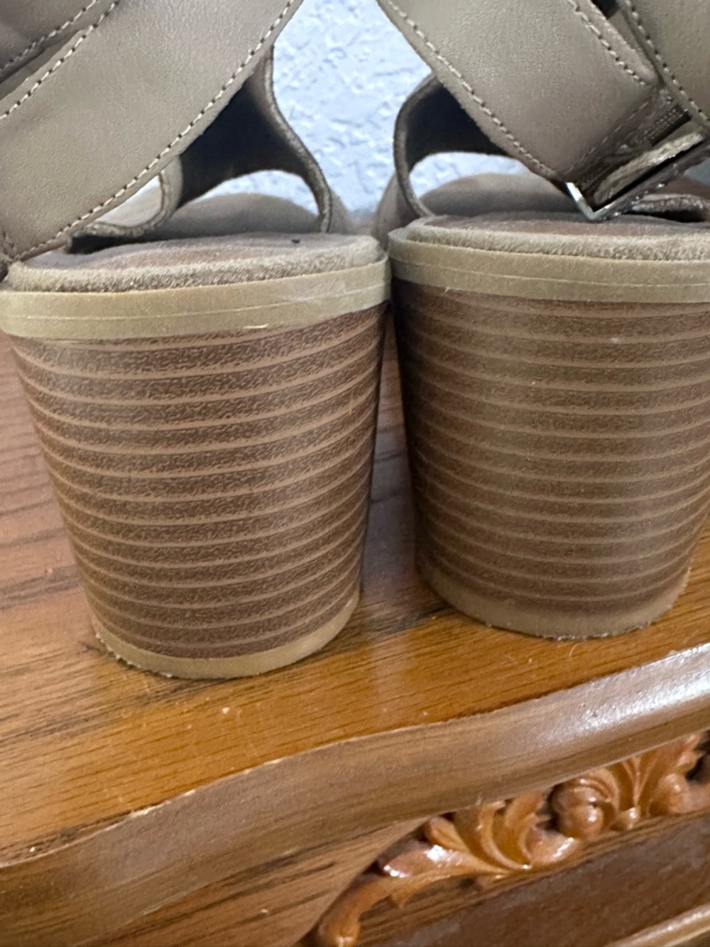 American Eagle Outfitters Taupe Stacked Block Heel Sandals
